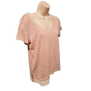 Woman's White house Black Market Blush V Neck Top with Sheer Hem S